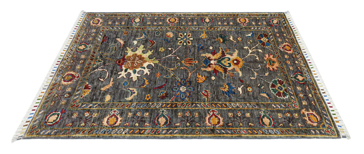 Afghan Suzani Floral Rug – Earthy Tones with Vase Motif (1.04 square meters)