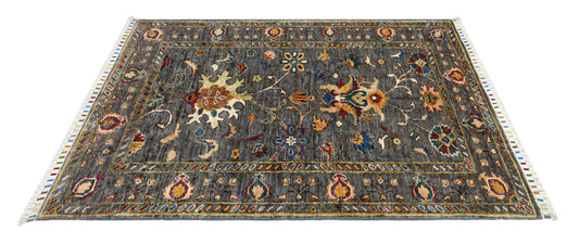 Afghan Suzani Floral Rug – Earthy Tones with Vase Motif (1.04 square meters)