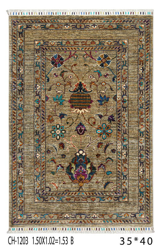 Afghan Suzani Floral Rug – Earthy Tones with Vase Motif (1.52 square meters)