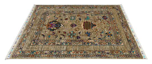 Afghan Suzani Floral Rug – Earthy Tones with Vase Motif (1.52 square meters)
