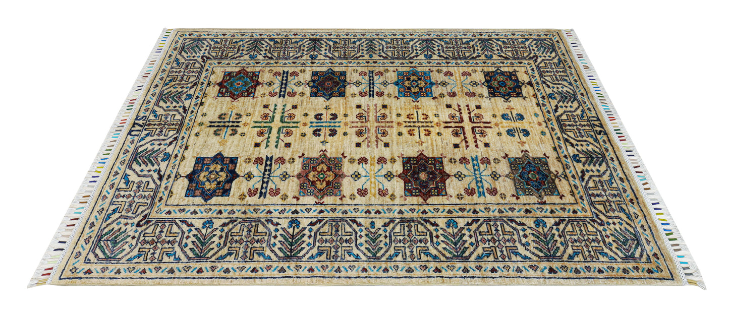 Hand-Knotted Afghan Khal Mohammadi Rug – Geometric Medallion Design (1.53 square meters)
