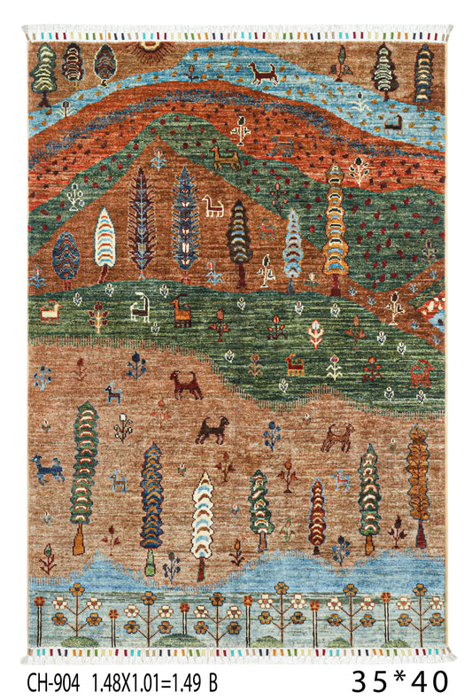 Nomadic Landscape– Handwoven Gabbeh Afghan Rug (1.50 Square Meters)