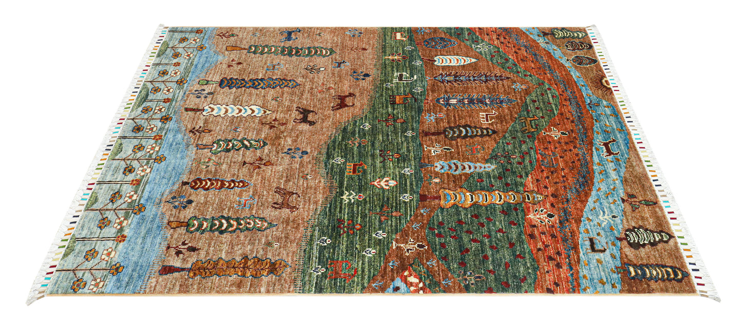 Nomadic Landscape– Handwoven Gabbeh Afghan Rug (1.50 Square Meters)