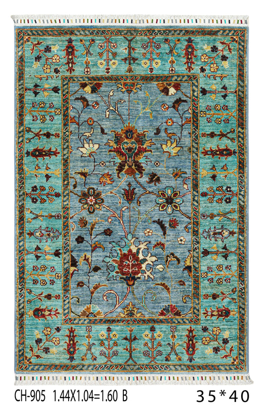 Turquoise Garden – Handwoven Afghan Rug (1.50 Square Meters)