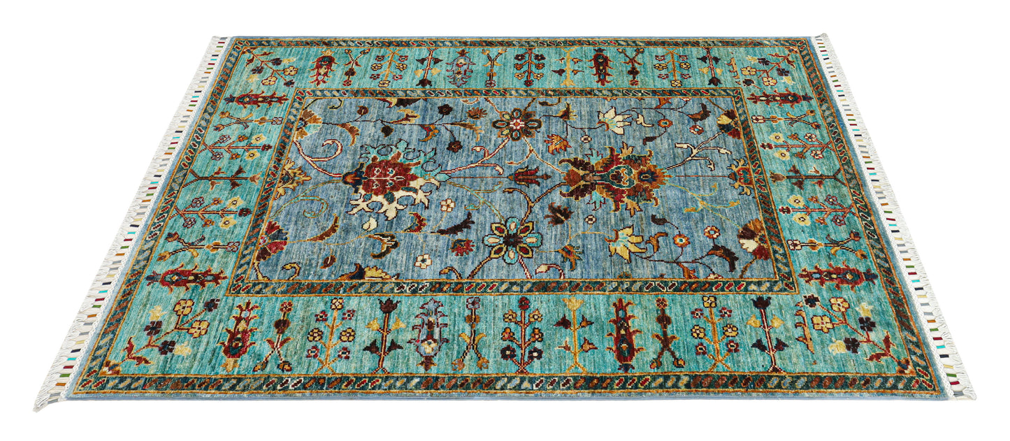 Turquoise Garden – Handwoven Afghan Rug (1.50 Square Meters)