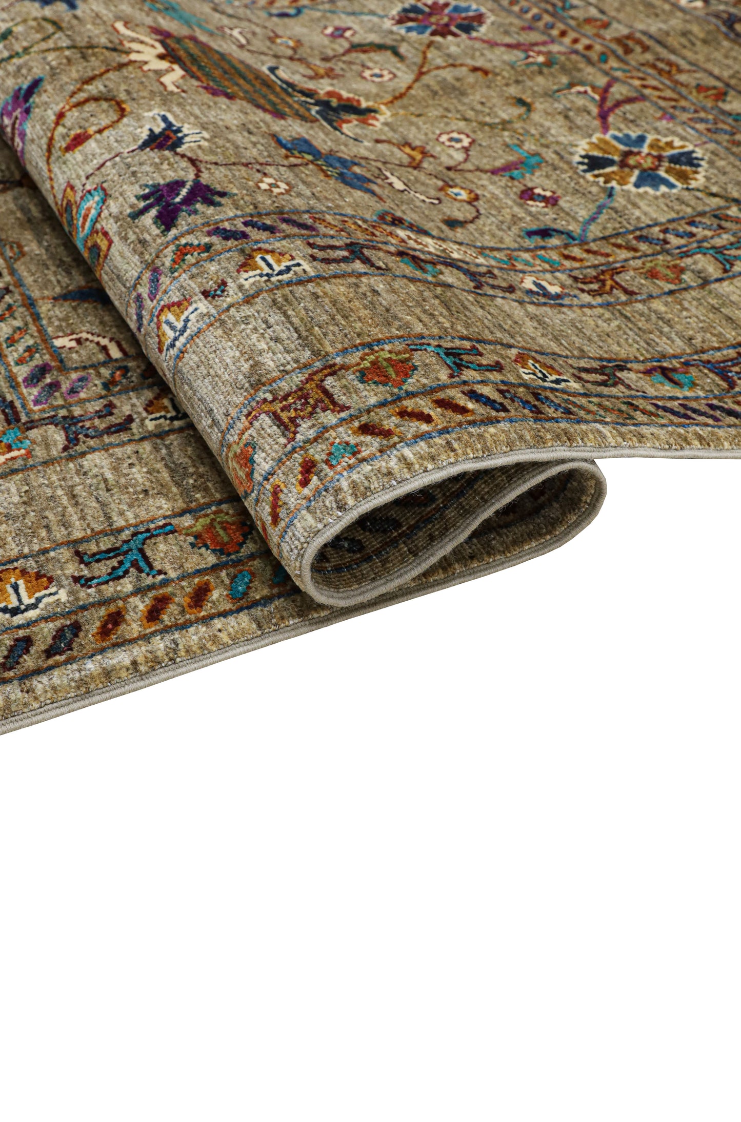 Afghan Suzani Floral Rug – Earthy Tones with Vase Motif (1.52 square meters)