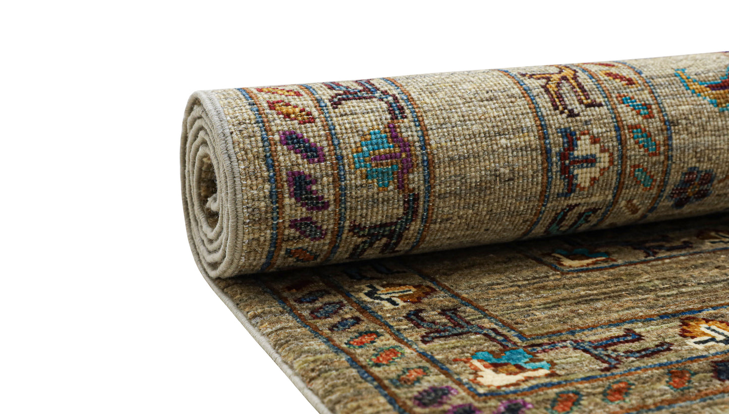 Afghan Suzani Floral Rug – Earthy Tones with Vase Motif (1.52 square meters)