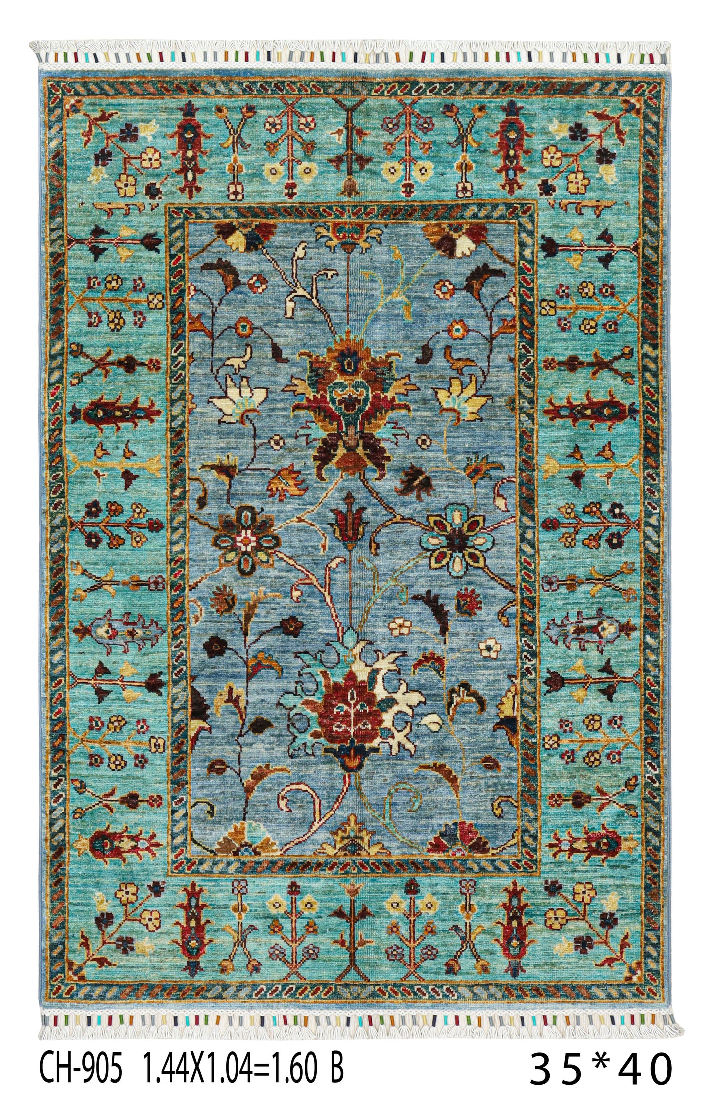Turquoise Garden – Handwoven Afghan Rug (1.50 Square Meters)