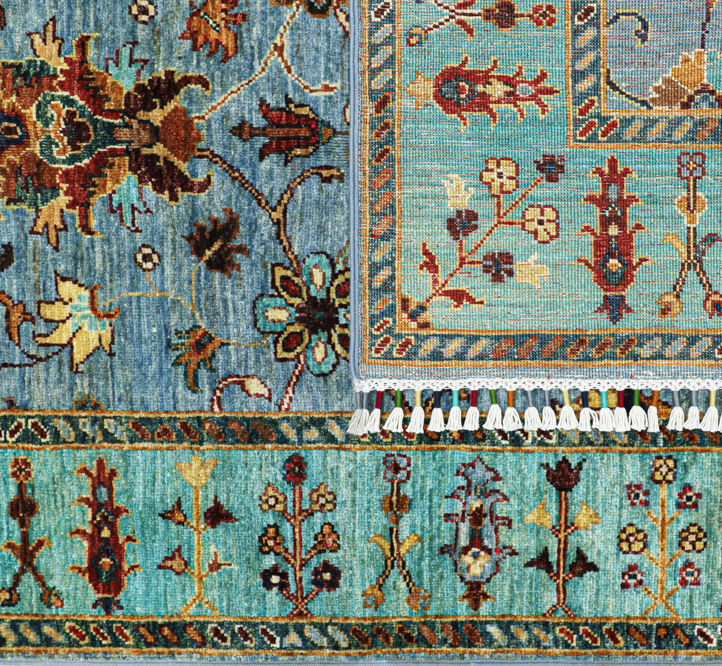 Turquoise Garden – Handwoven Afghan Rug (1.50 Square Meters)